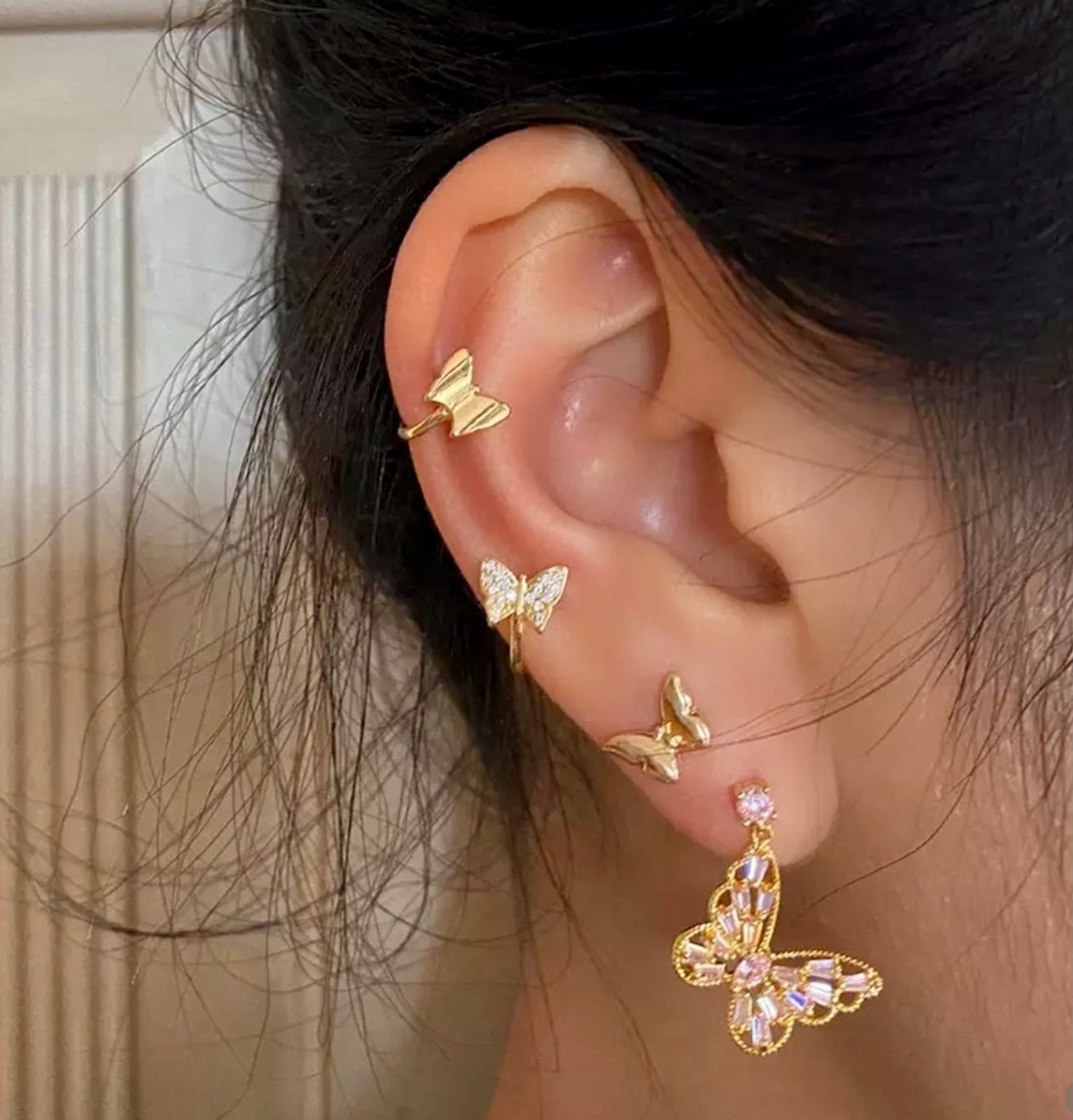 Four pieces of earring set butterfly earrings cuff earring Etsy