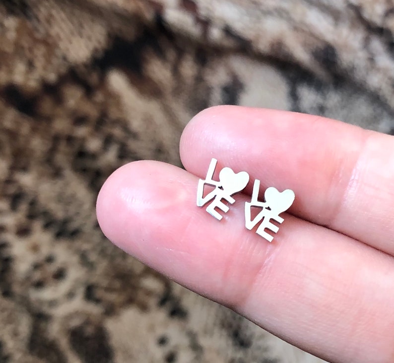 Brass Heart Studs,Conversation Heart Studs,Stainless Steel Stud Earrings,Gift for Girlfriend Tiny Heart Studs Love Heart Stud Earrings