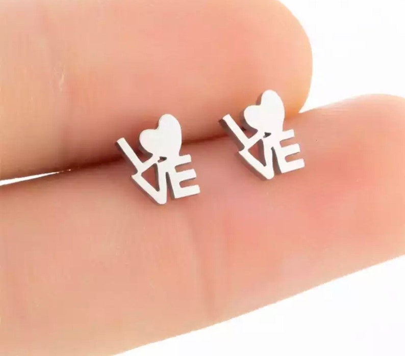 Brass Heart Studs,Conversation Heart Studs,Stainless Steel Stud Earrings,Gift for Girlfriend Tiny Heart Studs Love Heart Stud Earrings