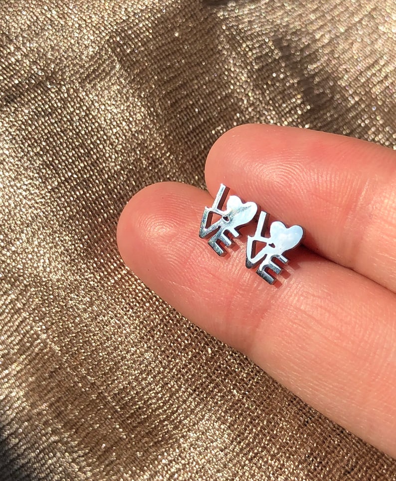 Brass Heart Studs,Conversation Heart Studs,Stainless Steel Stud Earrings,Gift for Girlfriend Tiny Heart Studs Love Heart Stud Earrings