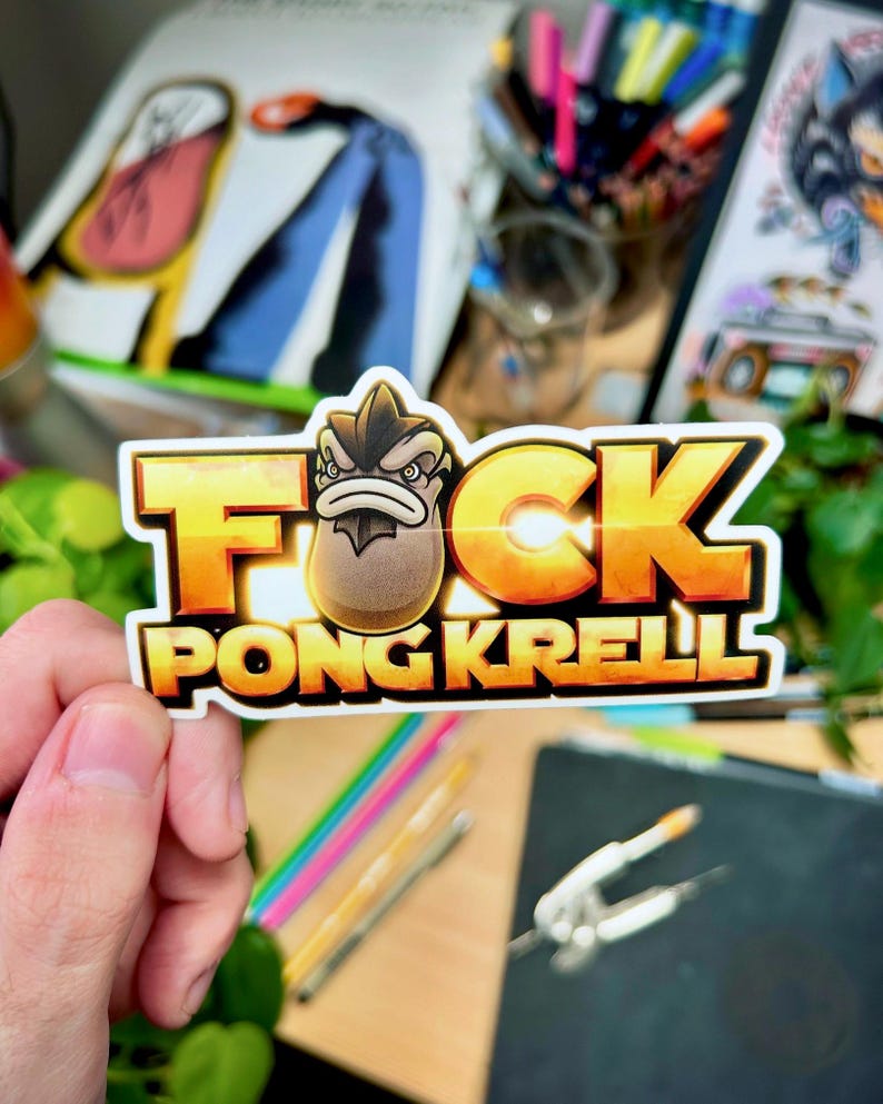 Fck Pong Krell - Väderbeständigt, stansat vinylklistermärke bild 1