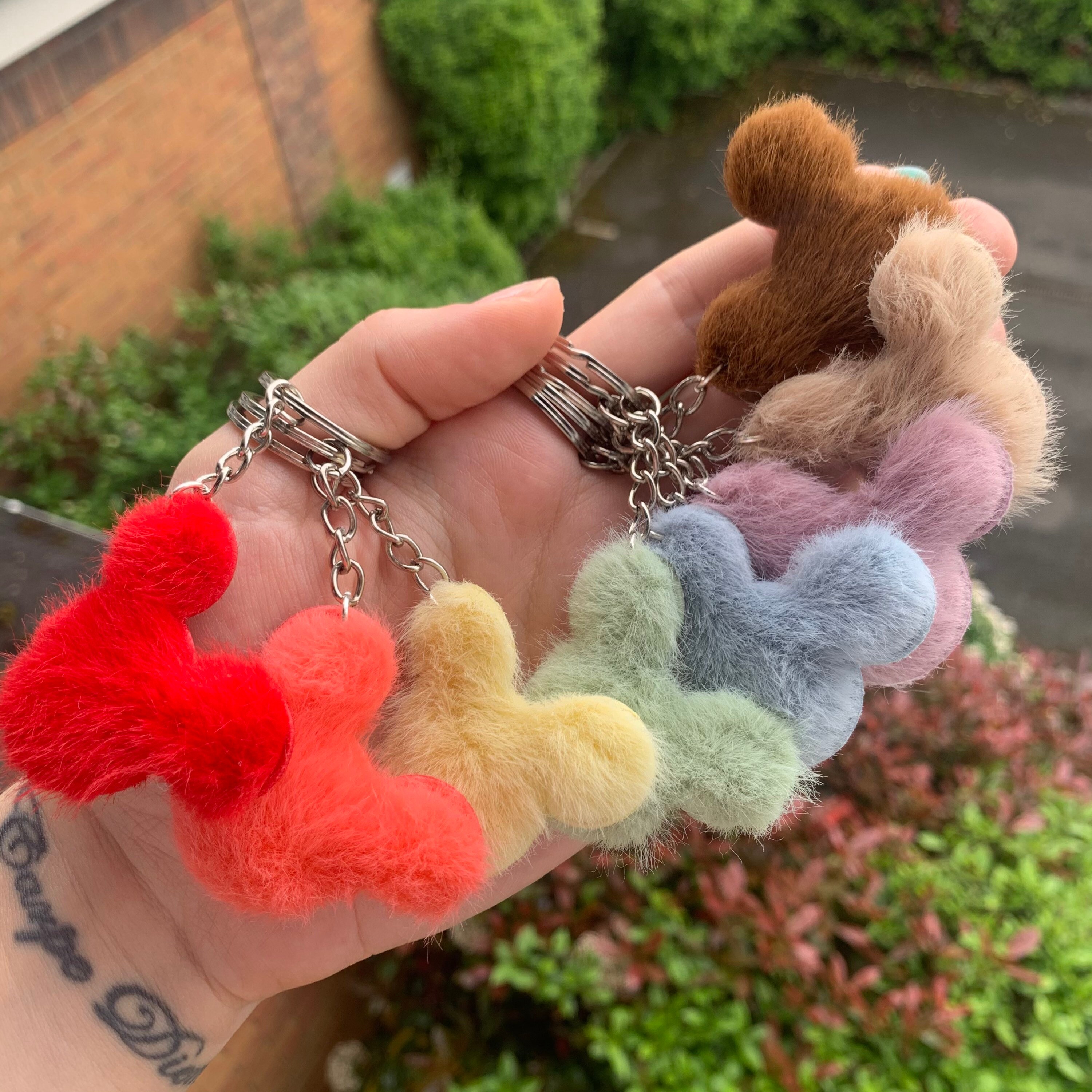 BQTQ 18 Pieces Pom Pom Keychain Faux Rabbit Fur Pom Pom Balls Key