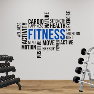 Fitness Motivational Home Gym Fitness Wall Decal, Fitness Words Gym Room Décor, Fitness Home Gym Vinyl Wall Sticker