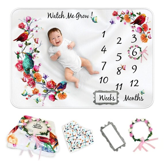 Baby Monthly Milestone Blanket Baby Growth Blanket Newborn Etsy