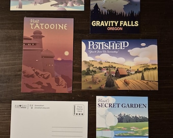 Mix & Match 4"x6" Fictional Location Postcards | National Park Style Fanart