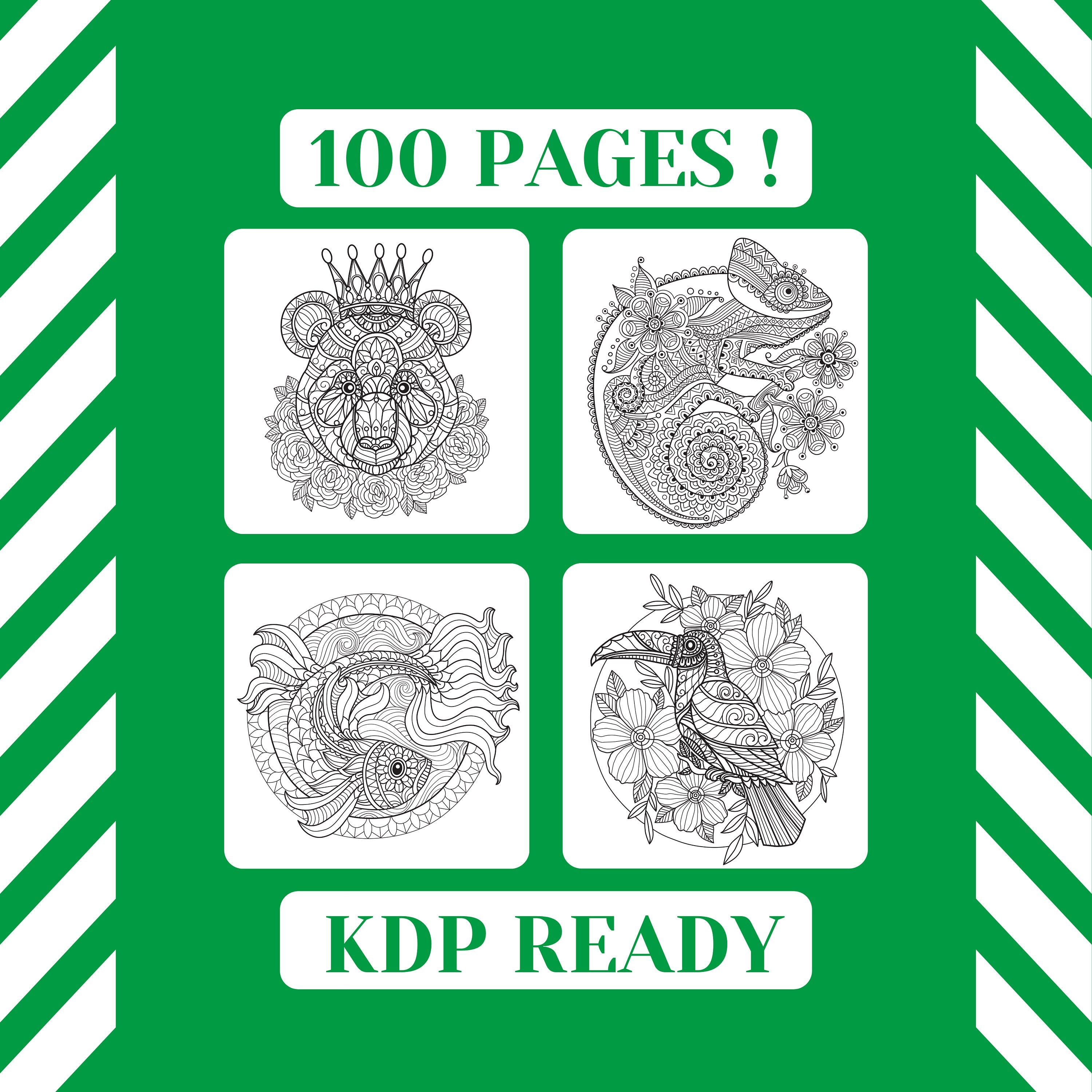 KDP Interior Template: Coloring Book for Adults Ready to Use Low Content Book JPEG Files +PDF File 100 High-Quality Animal Illustrations