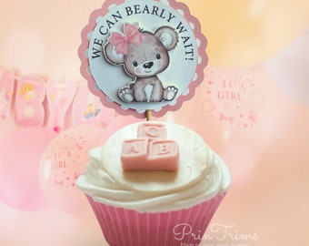 Bear baby shower cupscake toppers/ Pink bear cupcake toppers