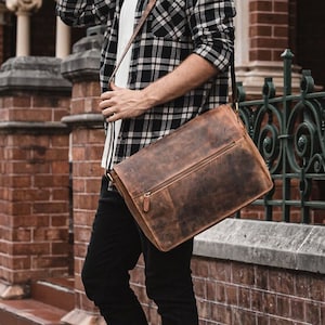Sac besace en cuir, sac besace en cuir personnalisé, sac à bandoulière en cuir, sac cartable en cuir unisexe