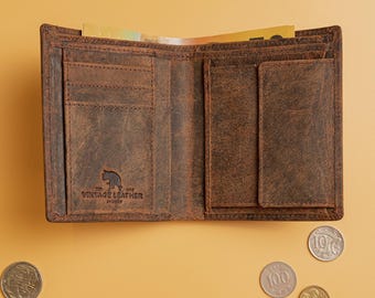 Personalised Wallet for Dad, Mens Leather Wallet with Coin Pouch, Full Grain Bifold, Engraved Fathers Day Gift, Birthday Gift, Grandad Gift