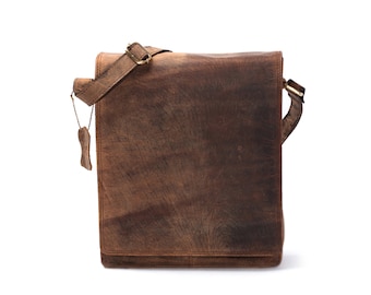 Leren iPad-tas: donkerchocoladebruine schoudertas