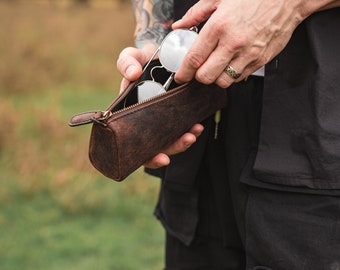 Handgemaakte leren etui: gepersonaliseerd etui met ritssluiting