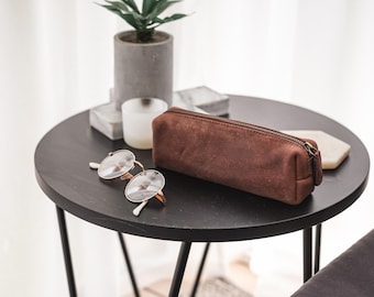 Gepersonaliseerde leren etui: handgemaakt etui met ritssluiting