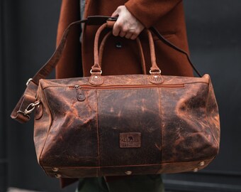 Bolso de viaje de fin de semana de cuero Regalo de padrinos personalizado, Bolso de fin de semana para hombres Cuero genuino, Regalo de San Valentín para él, Bolso de lona de cuero
