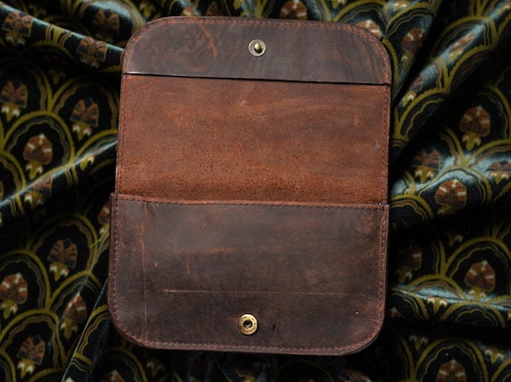Handmade Brown Leather Tobacco Pouch: Button Closure