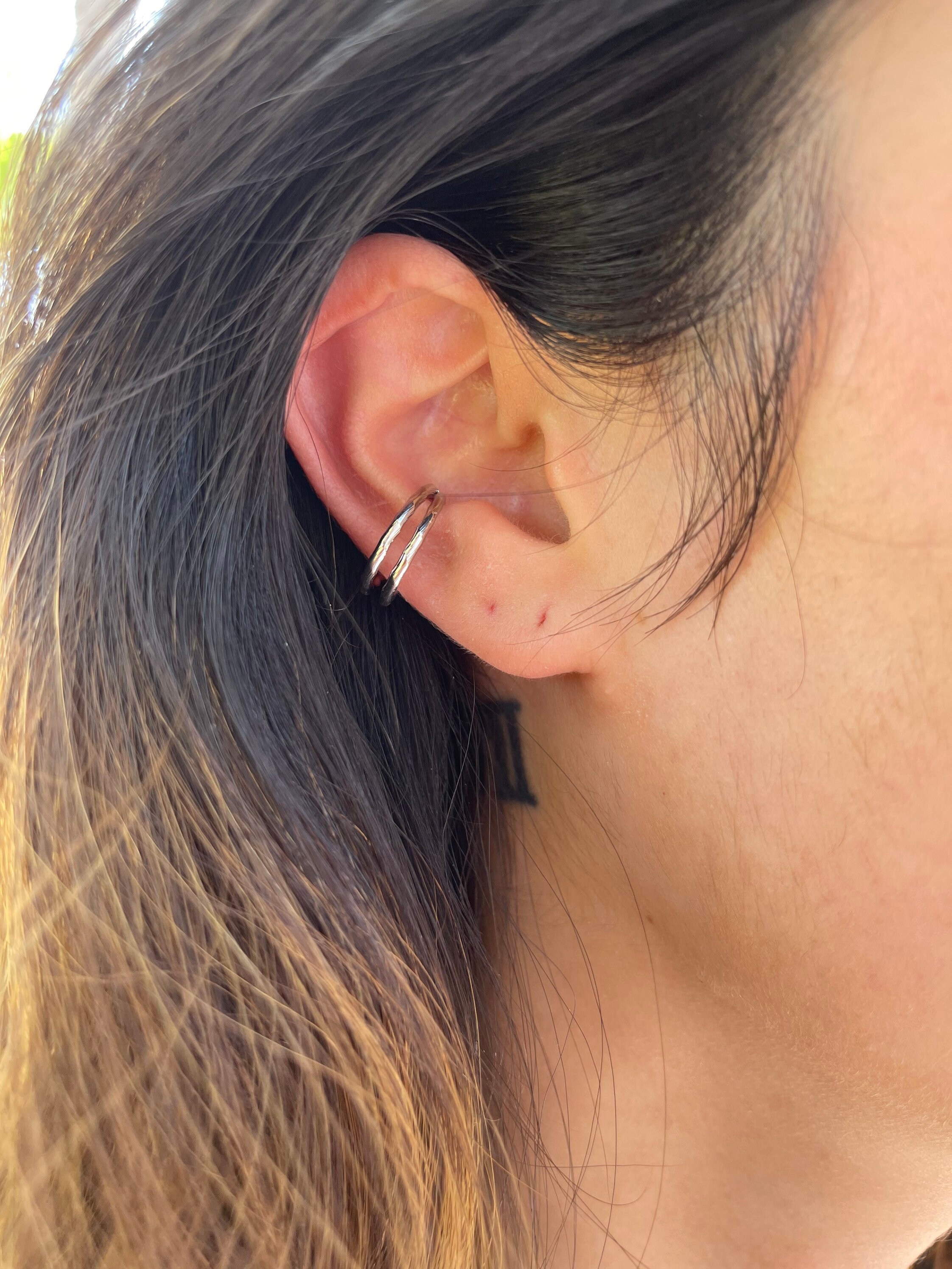 Silver double hoop ear cuff Etsy