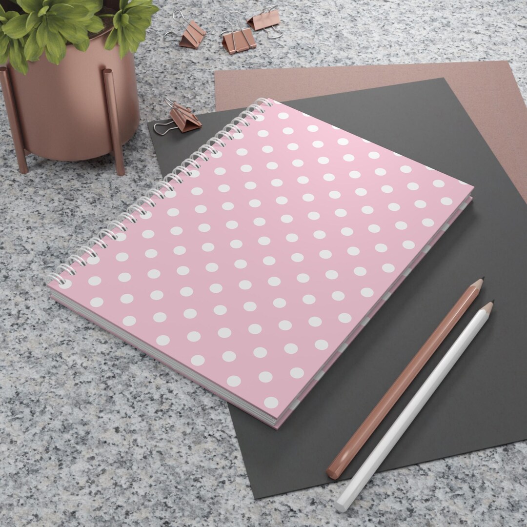 Pink White Polka Dot Spiral Notebook | Cheerful Journal, Planner ...