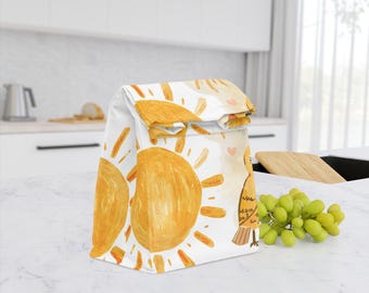 Bolsa de almuerzo de poliéster Sunshine Bird / Estampado de sol amarillo