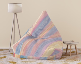 Pastel Watercolor Stripe Bean Bag Chair Cover | Rainbow Swirl Nursery Decor