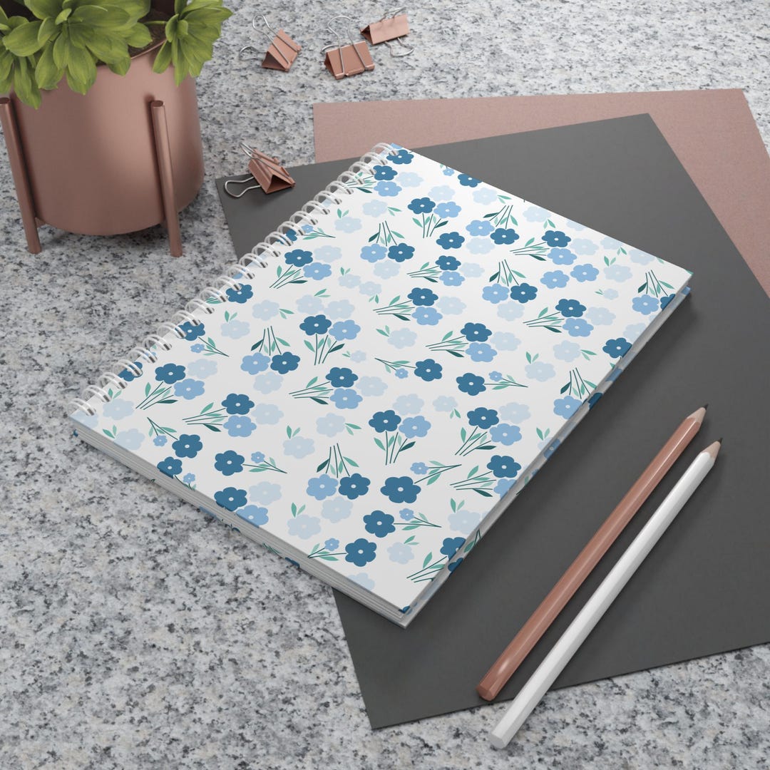 Blue Floral Pattern Spiral Notebook | Small Flower Botanical Journal - Etsy