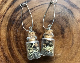 Wiccan Jewellery Vial Earrings Potion ingredients Halloween Glass Bottle Pagan Magic Herbs MAGIC POTION EARRINGS \u2013 Witch Earrings