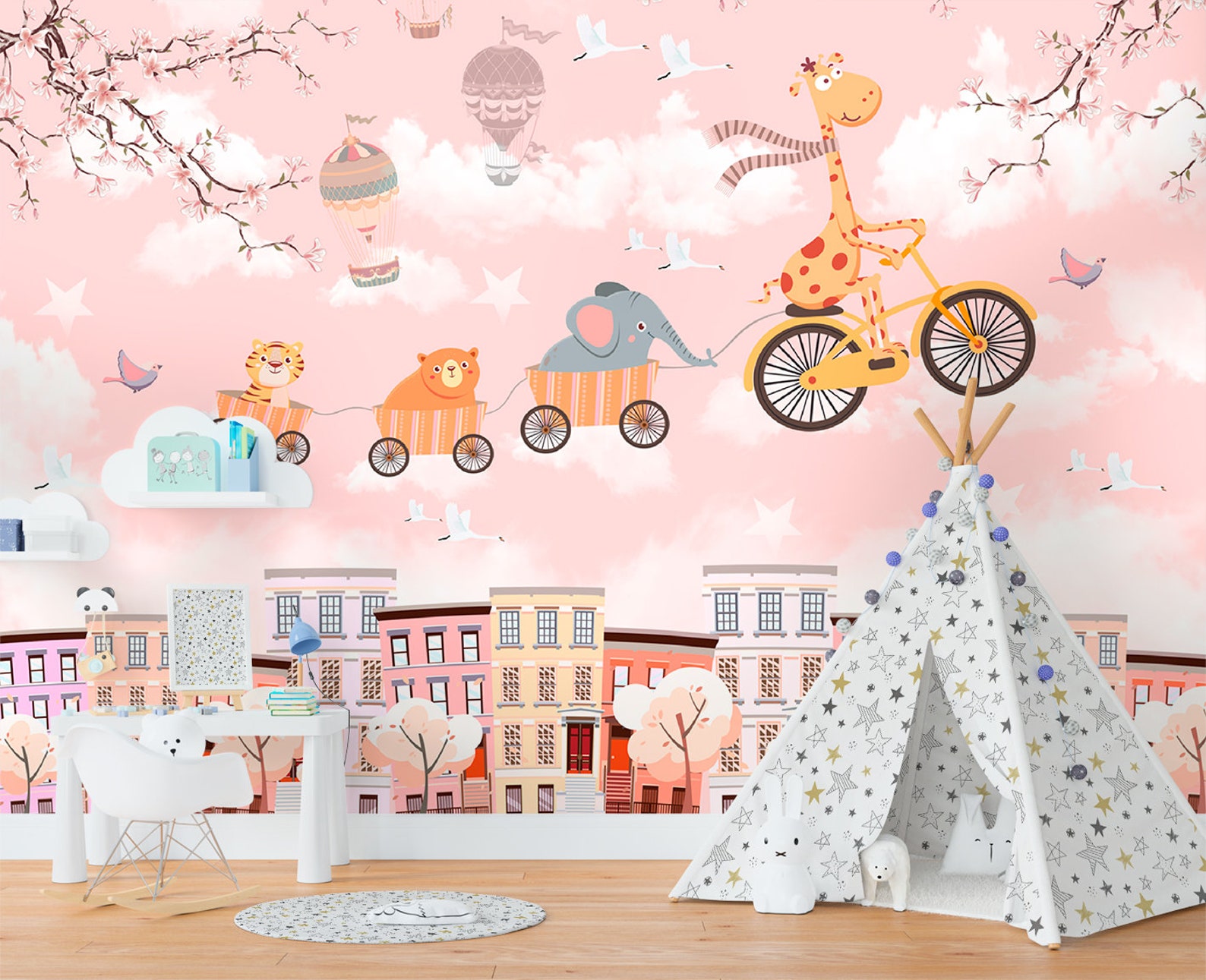 Kinderzimmer Tapete Wanddecken Tiere Fahrrad moderne Wallpaper | Etsy