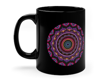 Mandala Coffee Mug, 11oz Black Mug, Black Mandala Mug, Mandala Art Mug, Mandala Coffee Cup, Coffee Cup