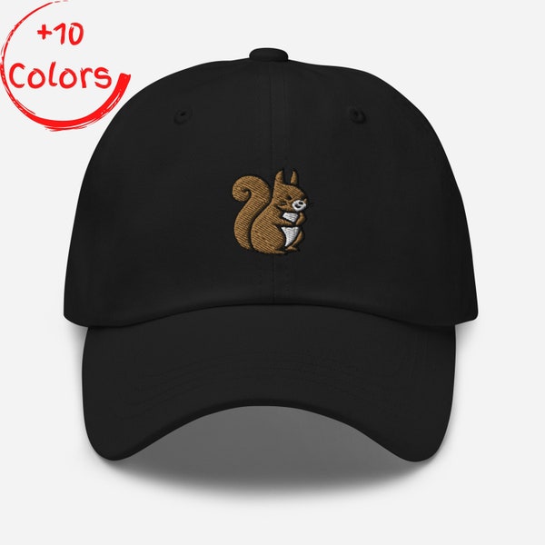SQUIRREL Embroidered Dad Hat | Nature Lover Gift | Cute Animal Enthusiast Cap | Squirrel Print Hat | Woodland Inspired Cap | Outdoor Fan Hat