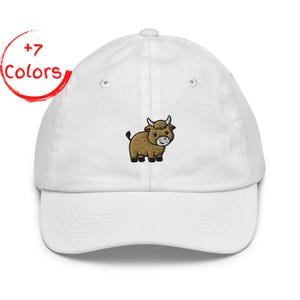 Bull Youth Cap | Kids Taurus Hat | Farm Animal Design | Bio-Washed Cotton Twill Cap
