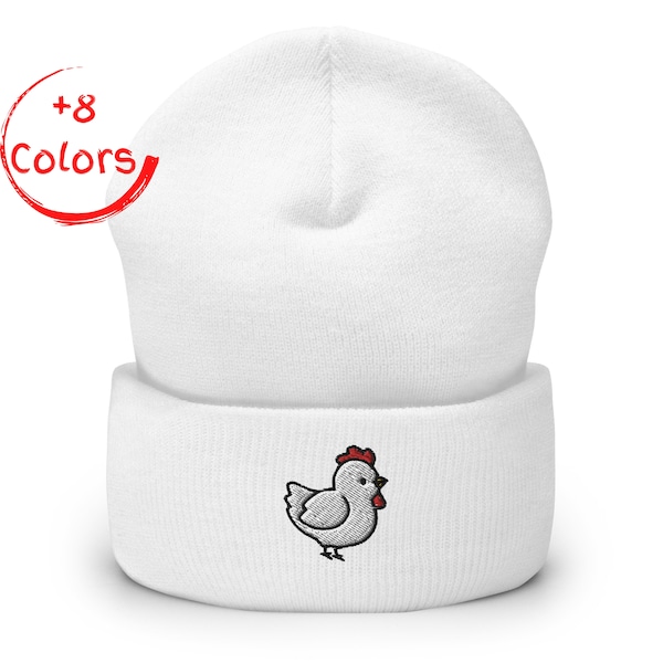 Cute Chicken Embroidered Cuffed Beanie | Unisex Poultry Winter Hat