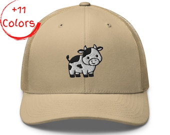 Cow Trucker Hat | Retro Western Cap | Embroidered Cattle Graphic | Classic Mesh Back Hat | Cute Farmhouse Gift | Unisex Snapback Hat