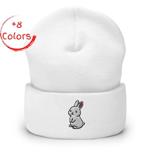 Bunny Cuffed Beanie | Kaninchen Design Wintermütze | Geschenk für Tierliebhaber | Warme Strickmütze