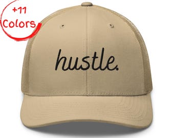 Hustle Trucker Hat | Retro Motivate Cap | Embroidered Hustle hat | Classic Mesh Back Hat | Cool Business Gift | Unisex Snapback Hat