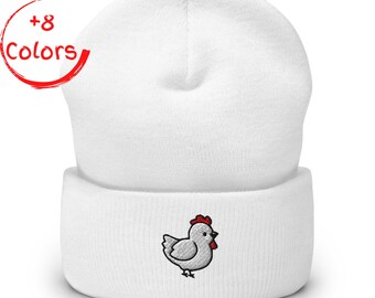 Gorro bordado de pollo / Gorro de invierno de ave de granja / Regalo para amantes de las aves de corral / Gorro de punto con puños