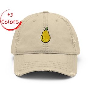 Pear Distressed Dad Hat | Vintage Fruit Hat | Worn-Look Foodie Gift | Pre-Washed Cotton Twill Hat