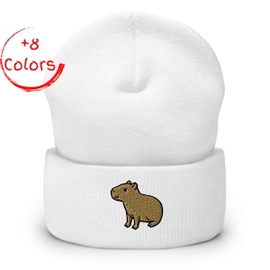 Capybara Embroidered Beanie | Giant Rodent Winter Hat | Exotic Animal Gift | Cuffed Knit Beanie