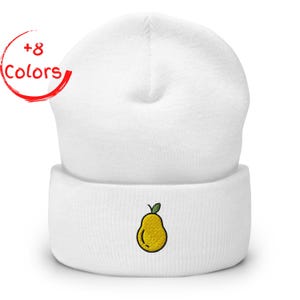 Pear Cuffed Beanie | Fruit Design Winter Hat | Foodie Gift | Warm Knit Beanie