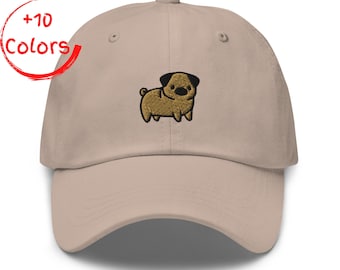 Gorra de papá pug / Gorra retro para perros / Gráfico de pug bordado / Gorra de golf clásica de algodón / Regalo para cachorros adorables / Gorra de béisbol unisex