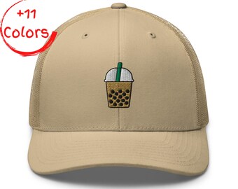 Bubble Tea Trucker Hat | Retro Boba Cap | Embroidered Drink Graphic | Classic Mesh Back Hat | Cute Foodie Gift | Unisex Snapback Hat