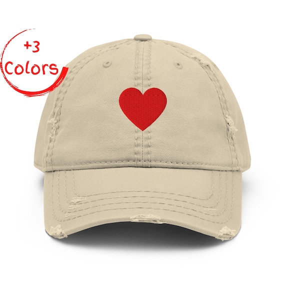 Heart Embroidered Distressed Hat | Vintage Love Symbol Hat  display picture 2