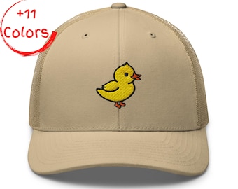 Duck Trucker Hat | Retro Pond Cap | Embroidered Mallard Graphic | Classic Mesh Back Hat | Fun Bird Gift | Unisex Snapback Hat