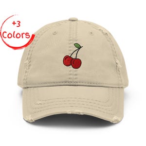 Cappello da papà effetto ciliegia invecchiato / Cappello da frutta vintage / Regalo per buongustai dall&#39;aspetto consumato / Cappello in twill di cotone prelavato