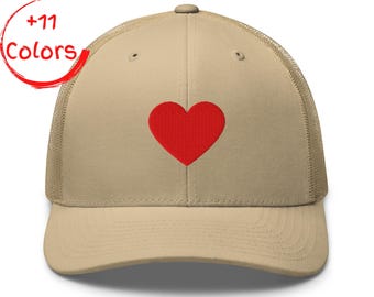 Heart Trucker Hat | Retro Cupid Cap | Embroidered Heart Graphic | Classic Mesh Back Hat | Cute Romance Gift | Unisex Snapback Hat