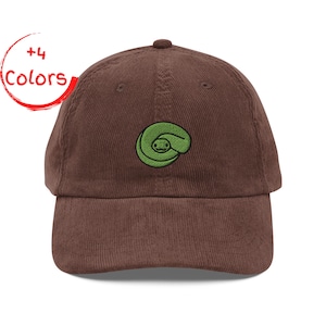 Berretto in velluto a coste ricamato con serpente / Berretto con rettile / Regalo per gli amanti dei serpenti / Cappello in stile vintage