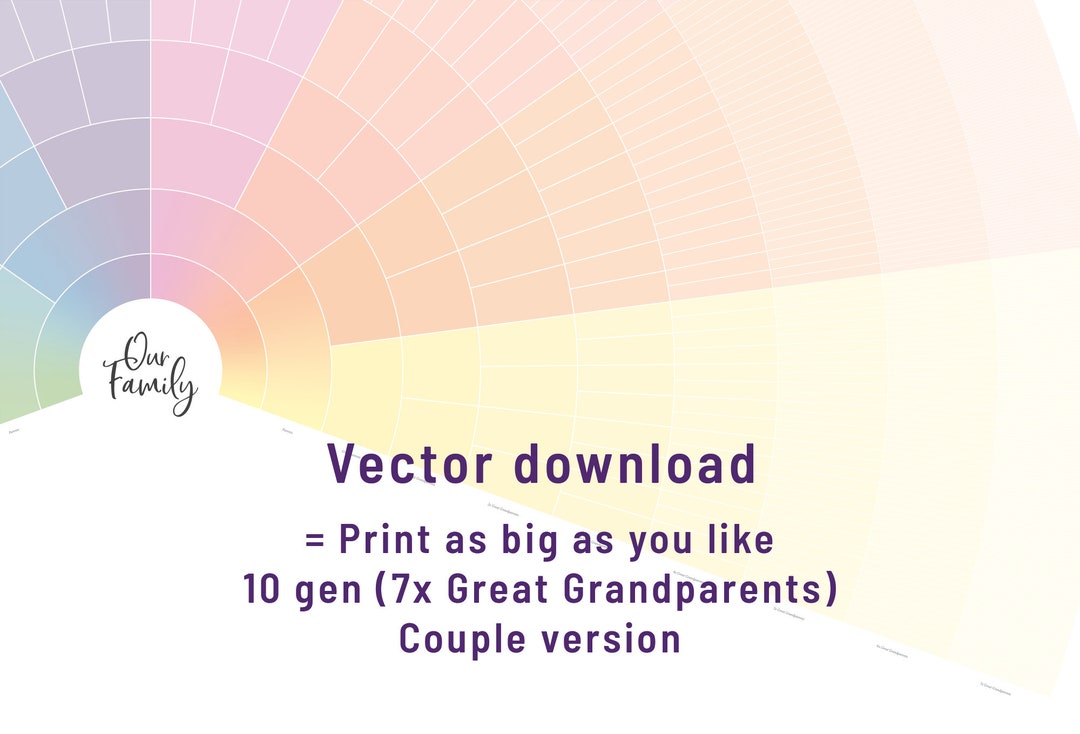 Family Tree Art - Blank Fan Chart - 10 Generations - Couple - Instant ...