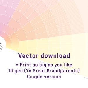 Family Tree Art - Blank Fan Chart - 10 Generations - Couple - Instant download - Ready to print