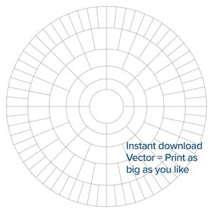 May include: A blank circular chart divided into sections with concentric circles. The chart is perfect for organizing information, brainstorming, or creating a visual representation of data.  Instant download Vector = Print as big as you like.