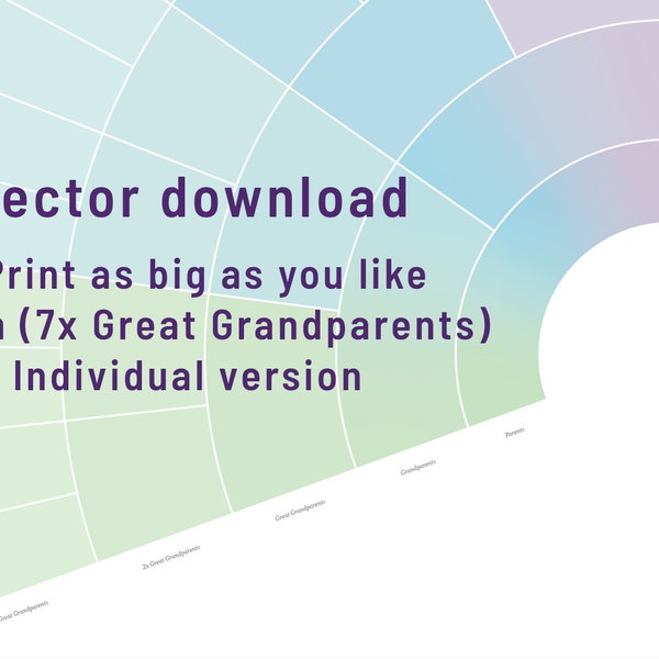 Family Tree Art - Blank Fan Chart - 10 Generations - Individual - Instant download - Ready to print