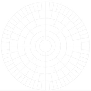 May include: A blank, white, circular family tree chart with concentric circles and radiating lines. The chart is divided into sections for recording names and dates.