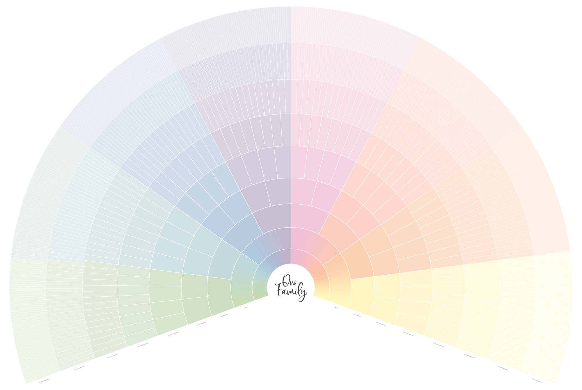 Family Tree Art - Blank Fan Chart - 9 Generations - Couple - Instant ...
