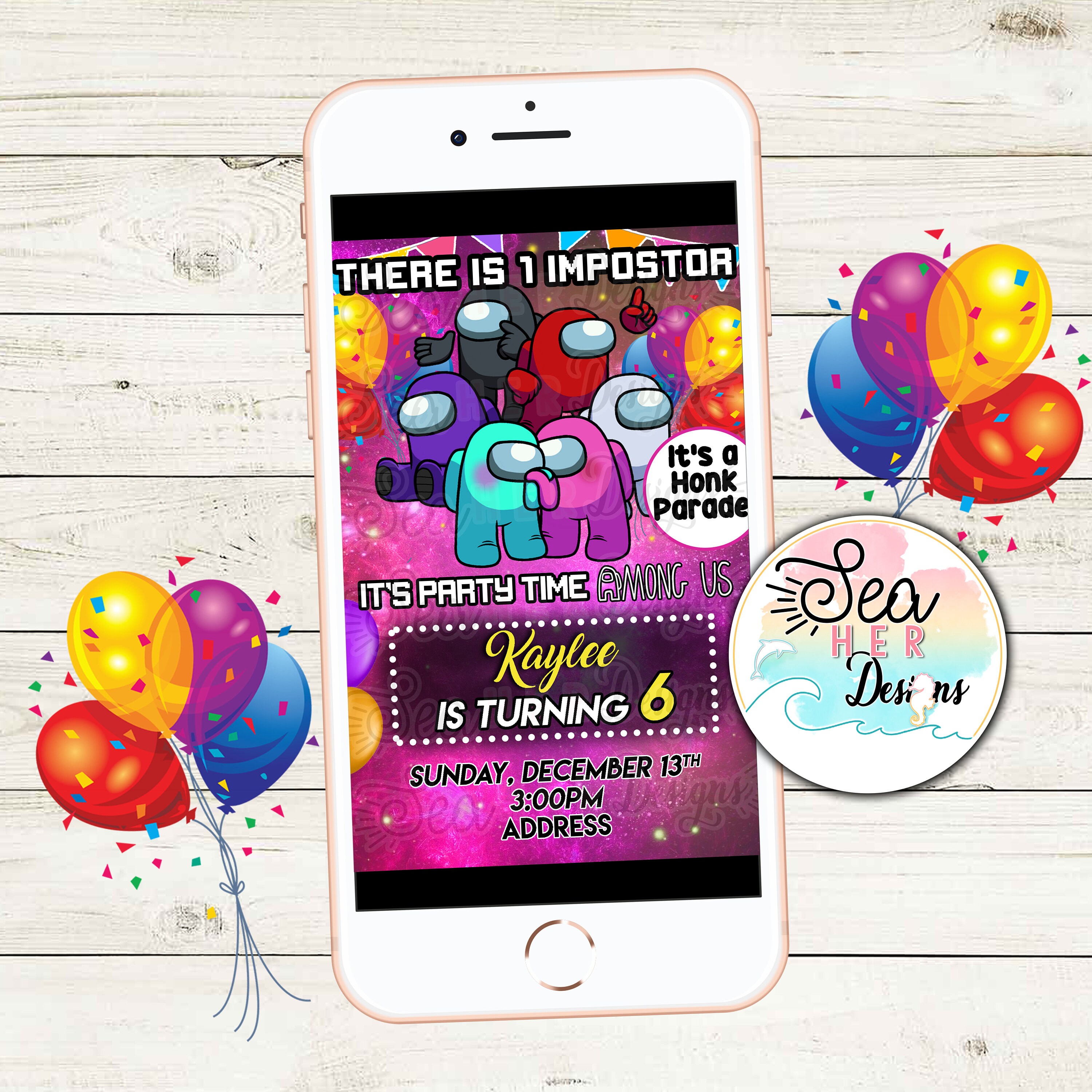 Among Us Girl Invitation Among Us Birthday Invitation Among Us Among Us